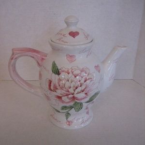 Amour Pink/White Love/Floral Ceramic Tea/Coffeepot